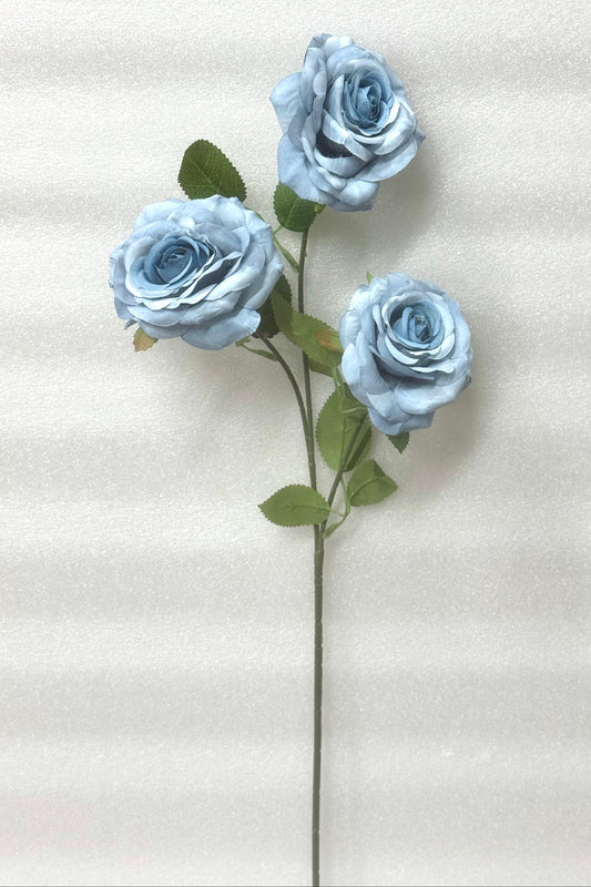 Light Blue Artificial Rose Stem – 3 Heads